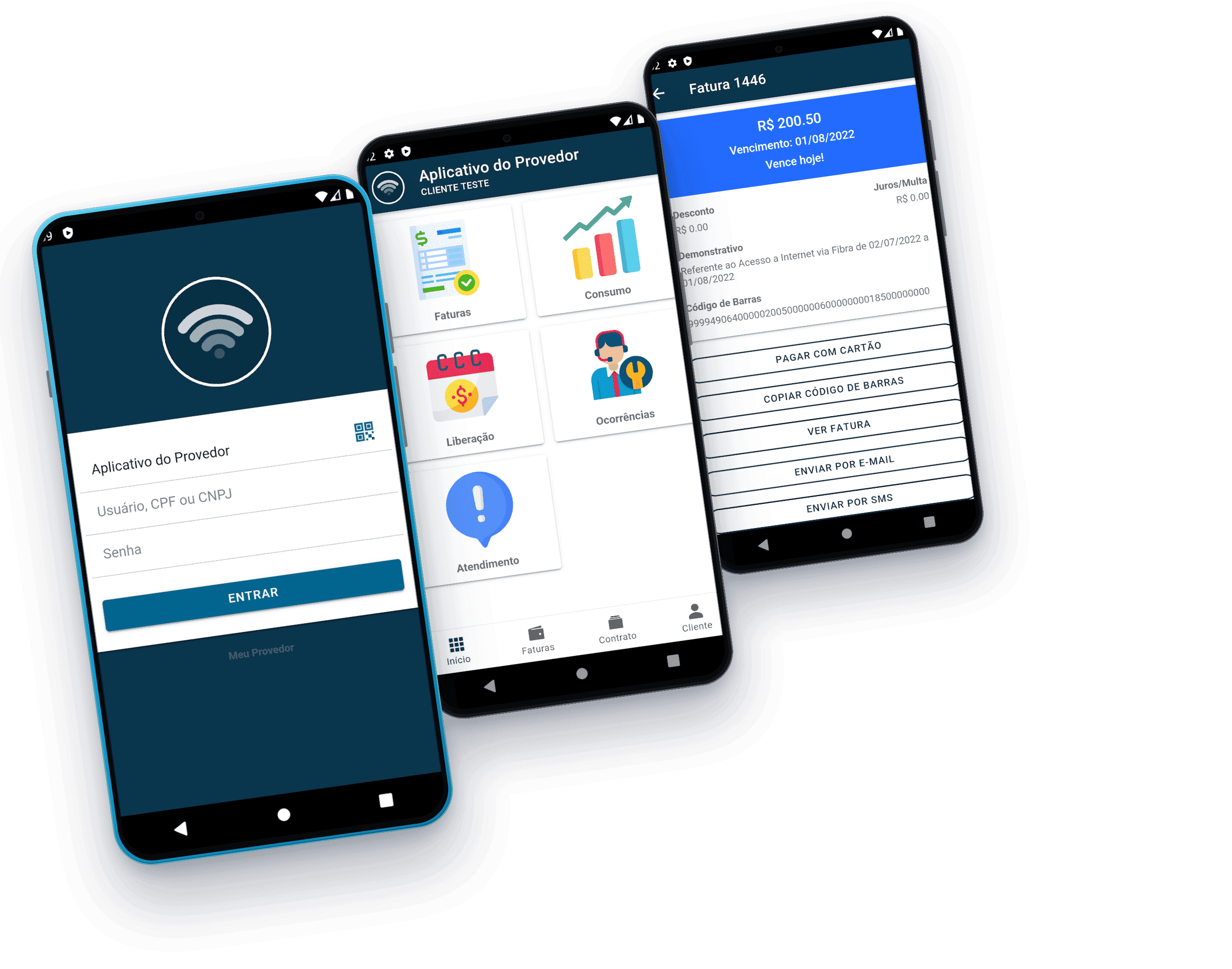 Telas do app Portal do Cliente